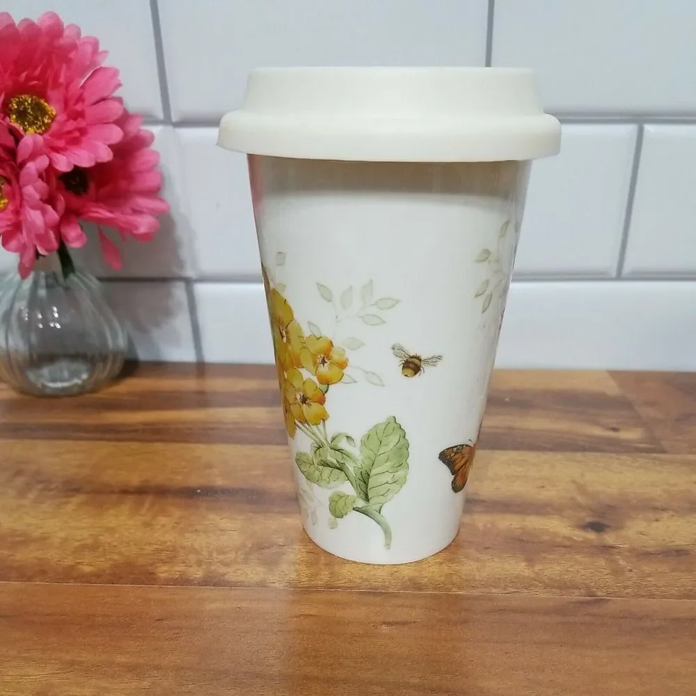 Lenox‎ Butterfly Meadow Thermal Travel Cup Mug with Silicone Lid -10 oz
